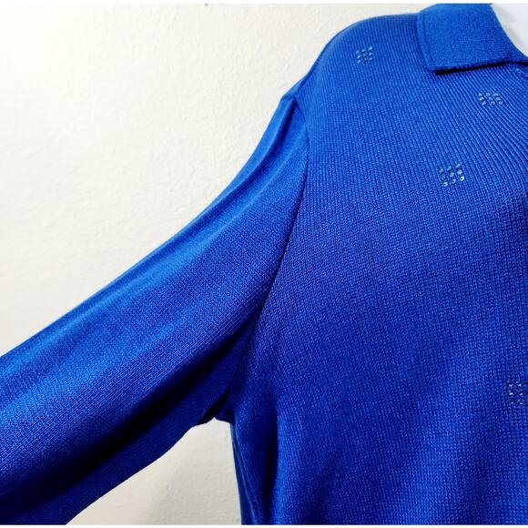 Philippe Marques Blue Knitted Sweater Rhinestones Top 14 Lightweight Collard - Picture 2 of 7
